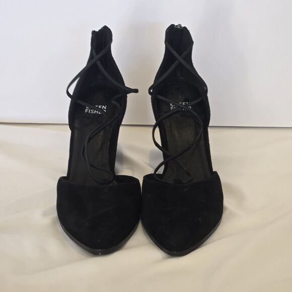 Eileen Fisher Black Suede Wedge Heel Lace Pump Womens Size 7.5 - Picture 2 of 7